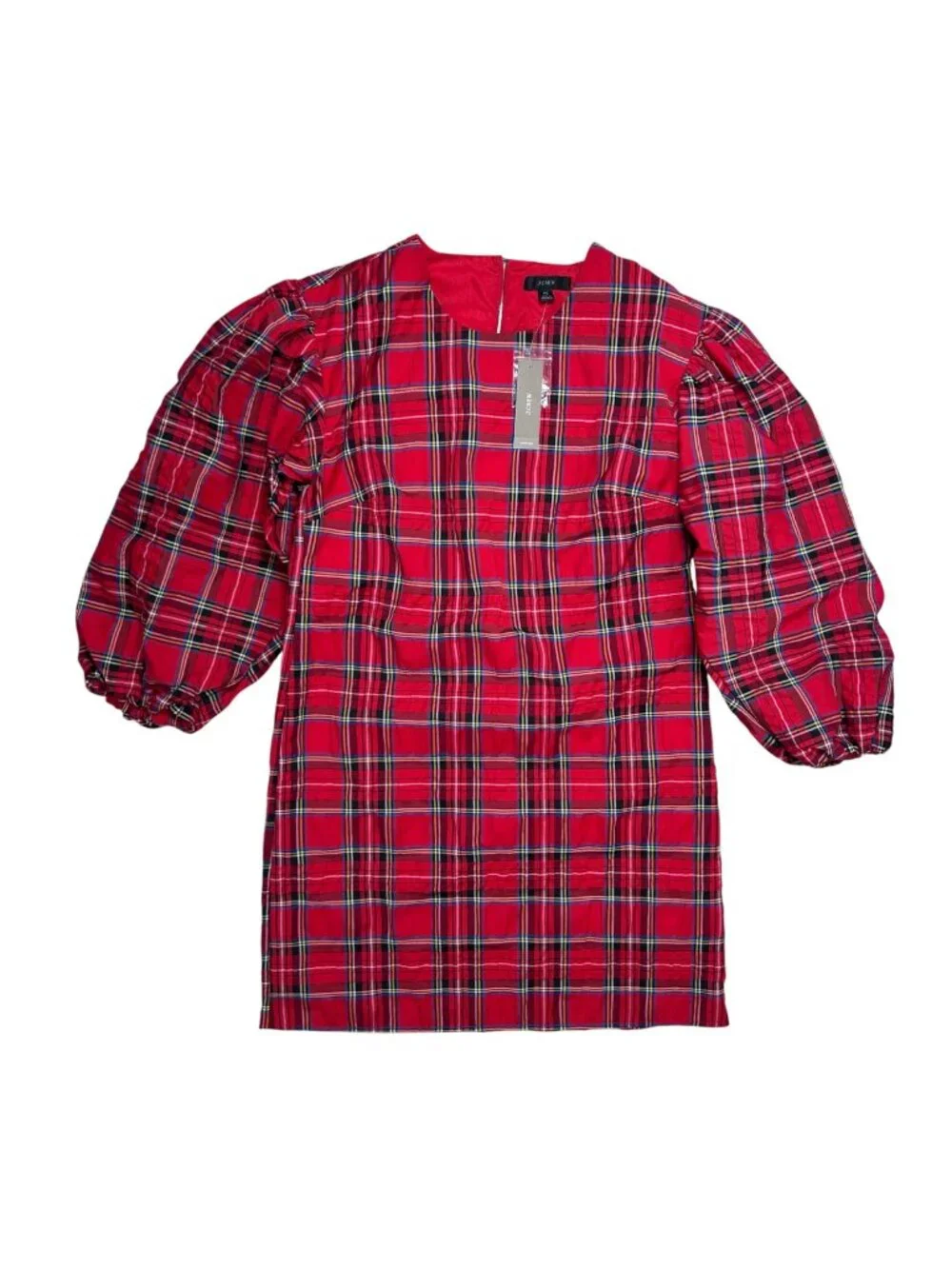 J. Crew XS Red Plaid Puff Sleeve Dress Lined Party Holiday Christmas